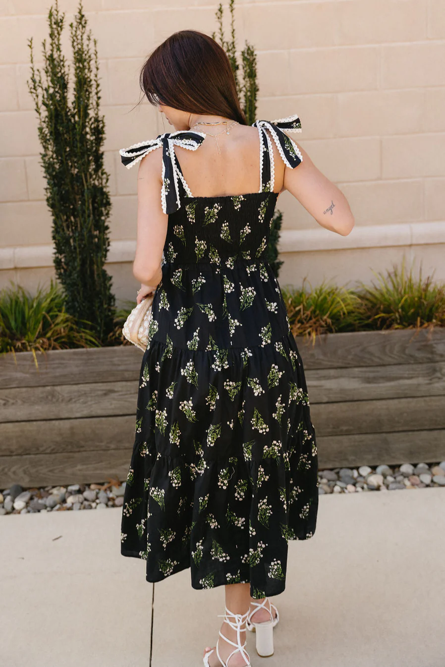 Heather Black Floral Tie Strap Midi Dress - Image 8