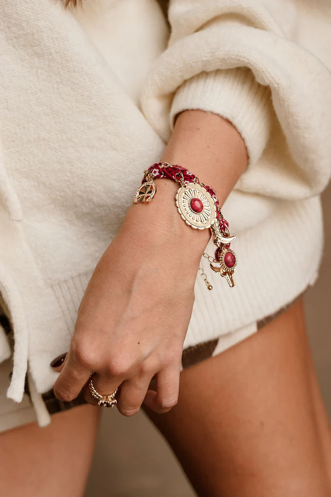 Heidi Burgundy Scarf & Western Charm Bracelet