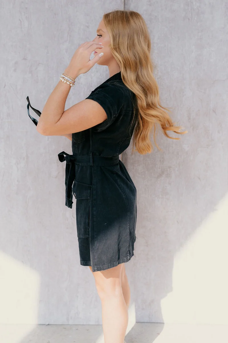 Helena Black Button-Up Short Sleeve Dress - Image 6