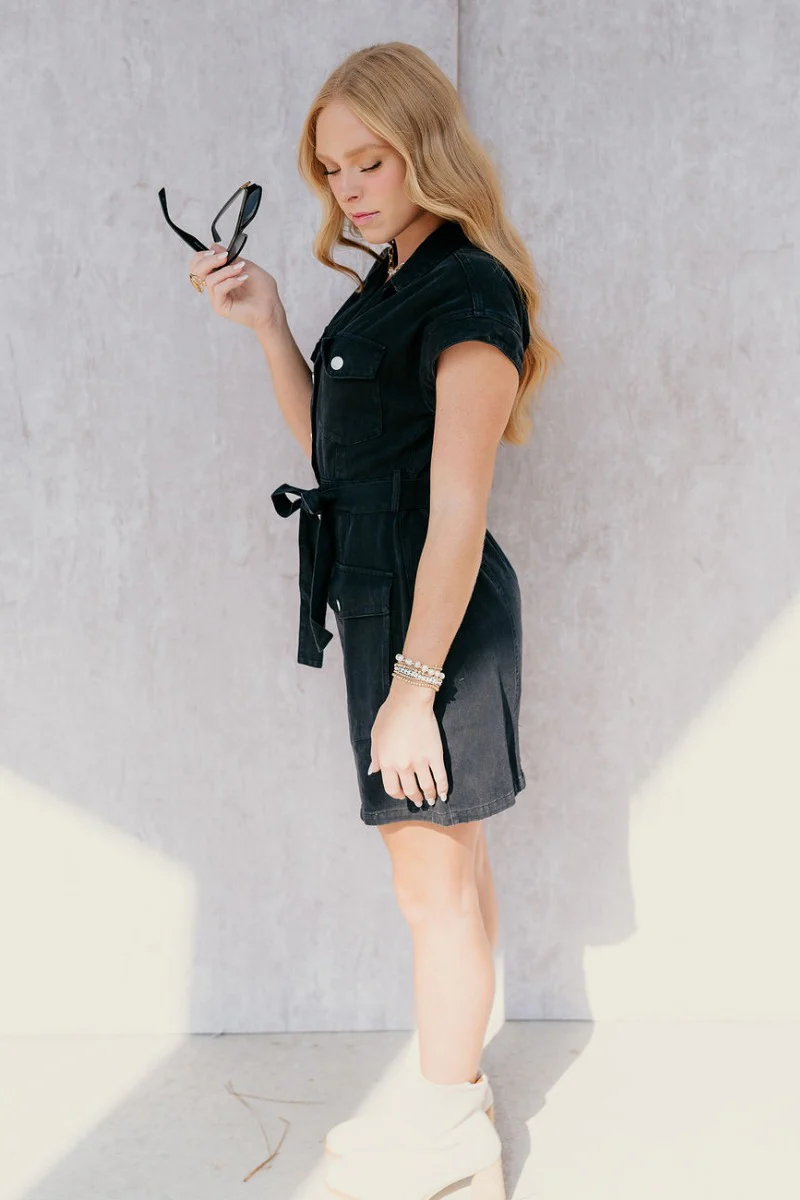 Helena Black Button-Up Short Sleeve Dress - Image 7