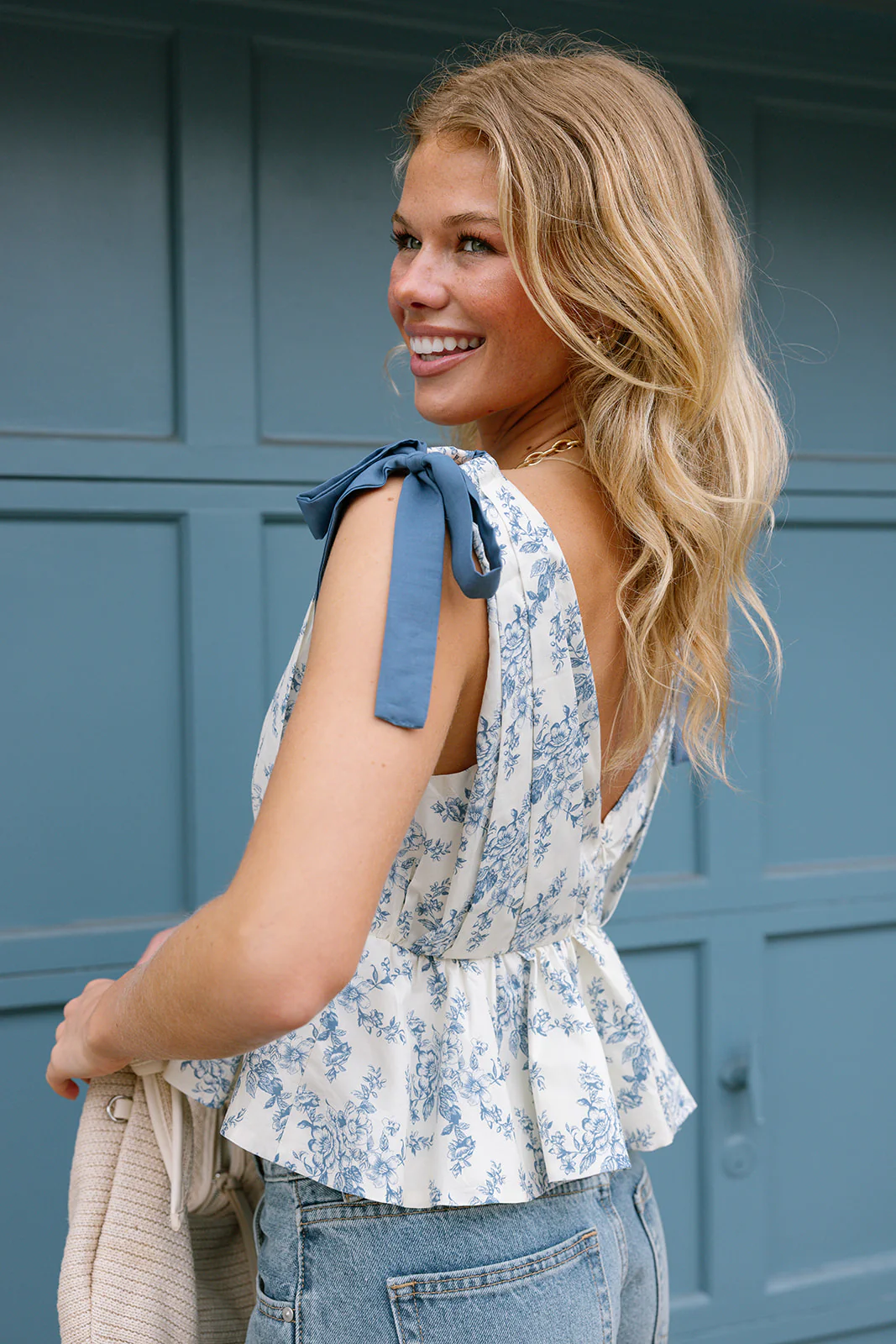 Helena Ivory & Blue Floral Flare Tank - Image 8