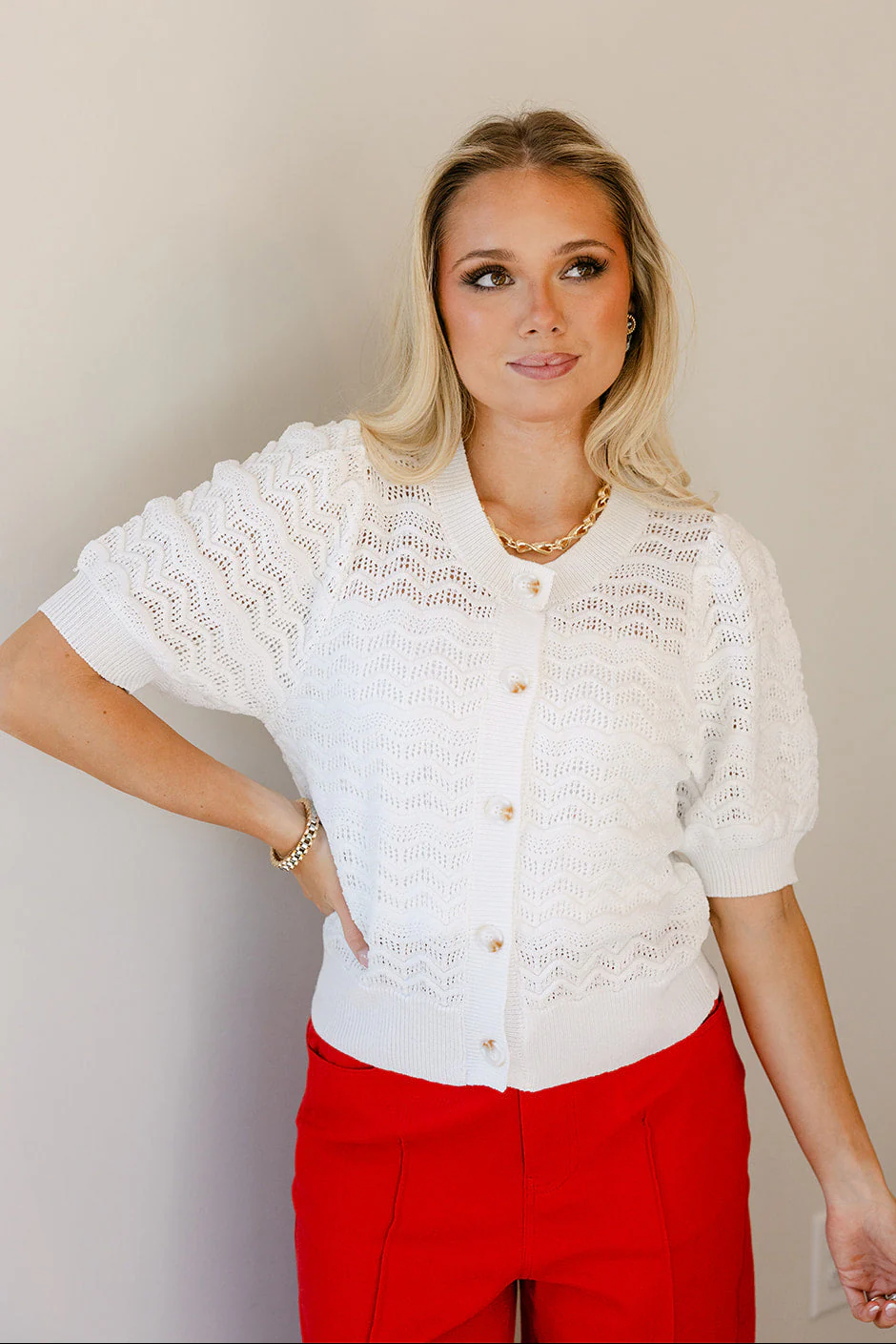 Helena Off White Open Knit Cardigan - Image 3