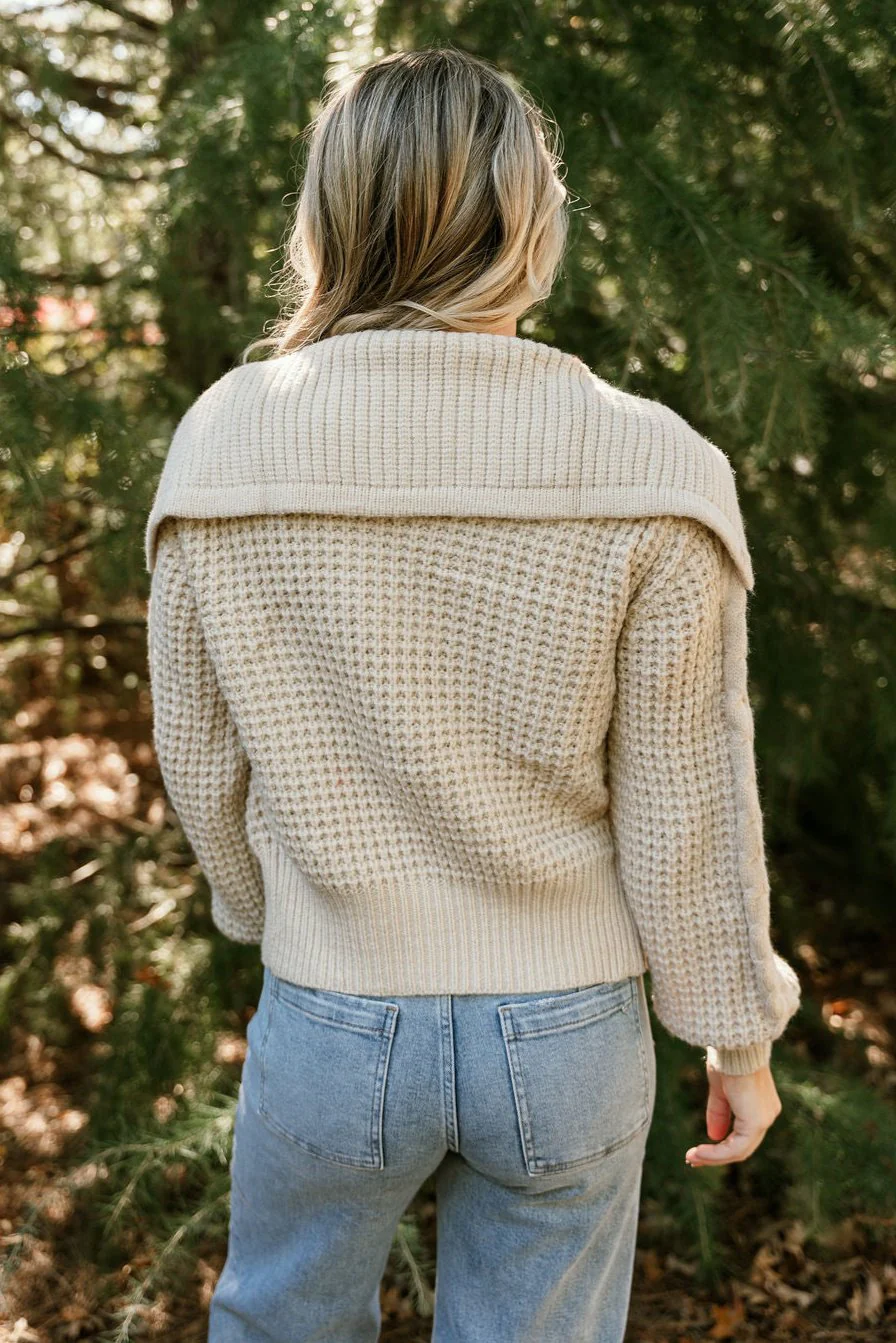 Chelsea Beige Zip Up Knit Sweater - Image 4