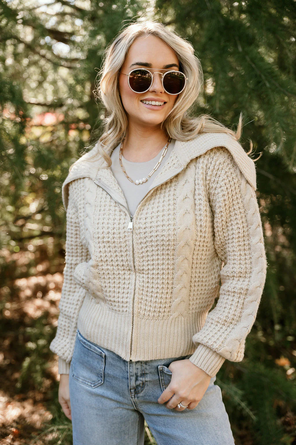 Chelsea Beige Zip Up Knit Sweater - Image 7
