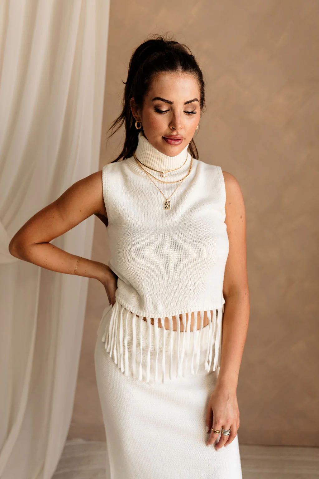 Hillary Ivory Fringe Sweater Tank