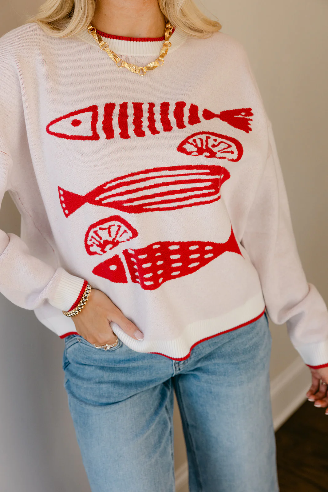 Holly Red & Ivory Fish Stitch Sweater - Image 8