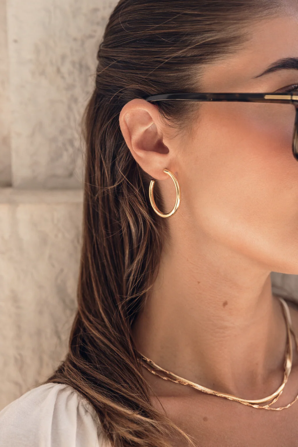 Holly Shiny Gold Medium Hoop Earring - Image 2
