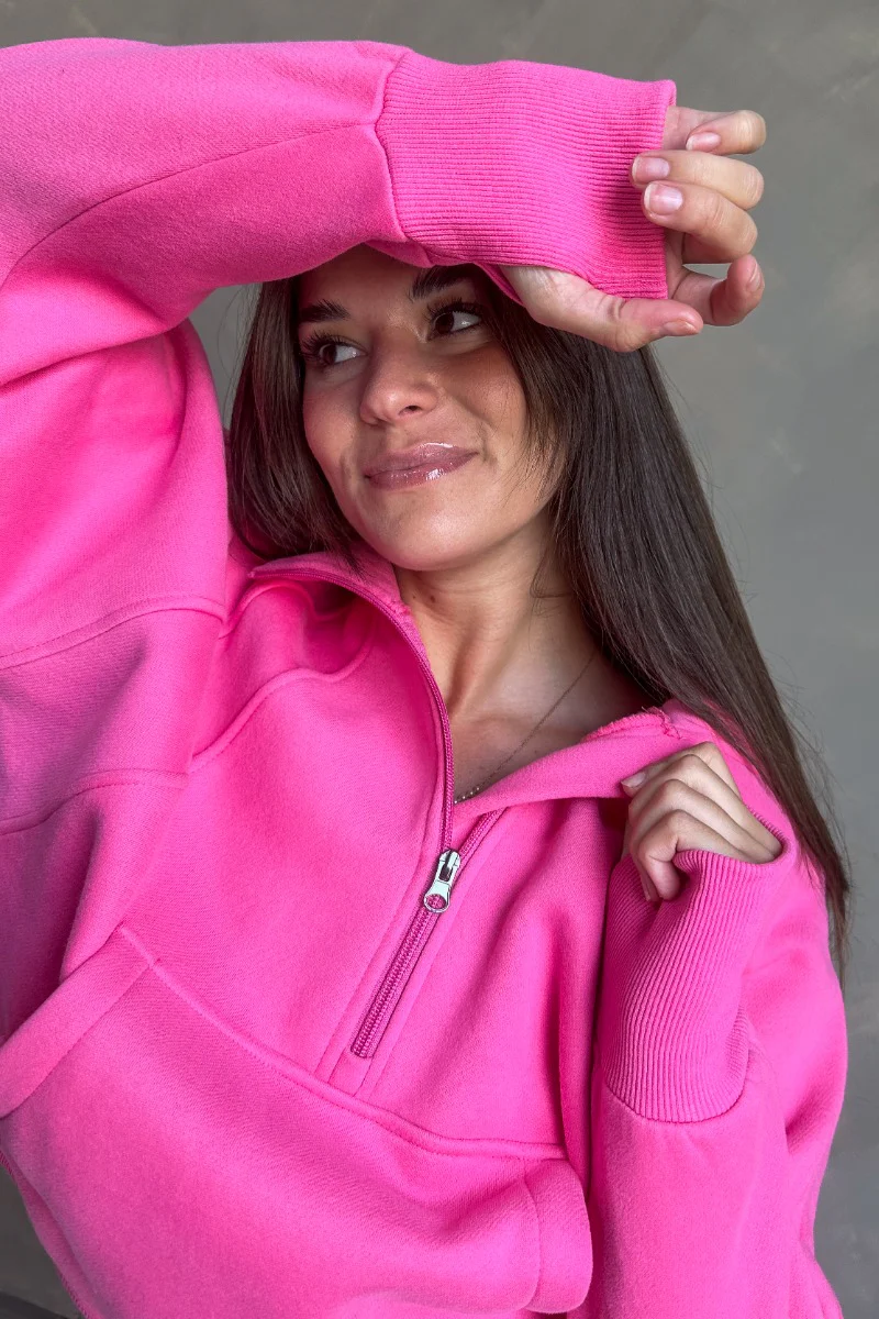 Hot Pink Quarter-Zip Sweatshirt - Image 6