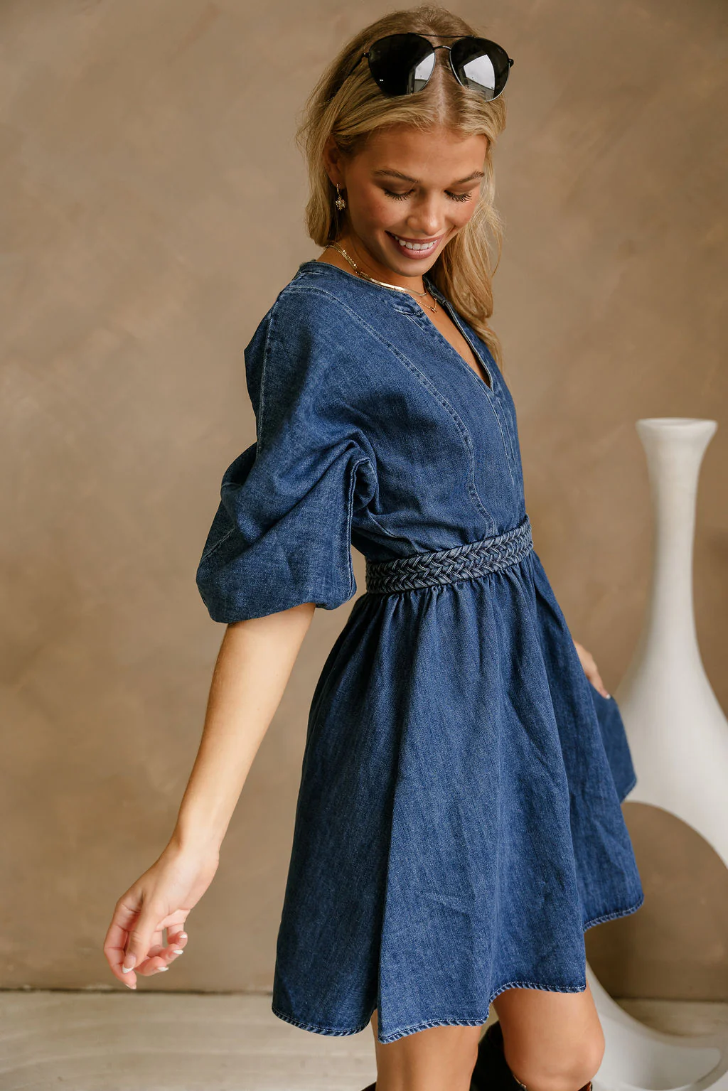 Haven Denim Braided Waist Mini Dress - Image 3