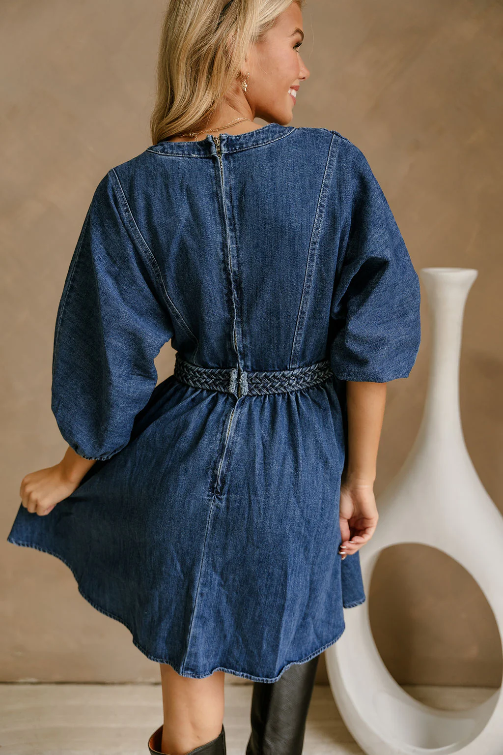 Haven Denim Braided Waist Mini Dress - Image 4