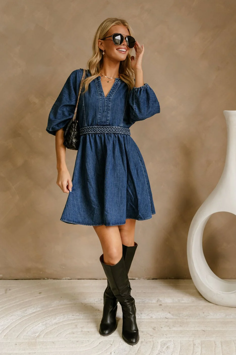 Haven Denim Braided Waist Mini Dress - Image 6