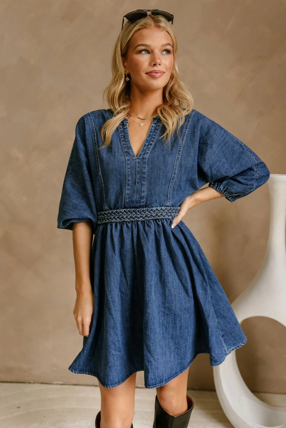Haven Denim Braided Waist Mini Dress - Image 8