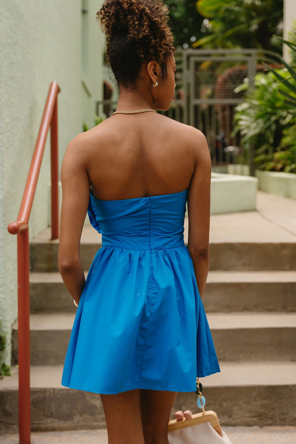 Ilianna Blue Pleated Strapless Mini Dress - Image 7
