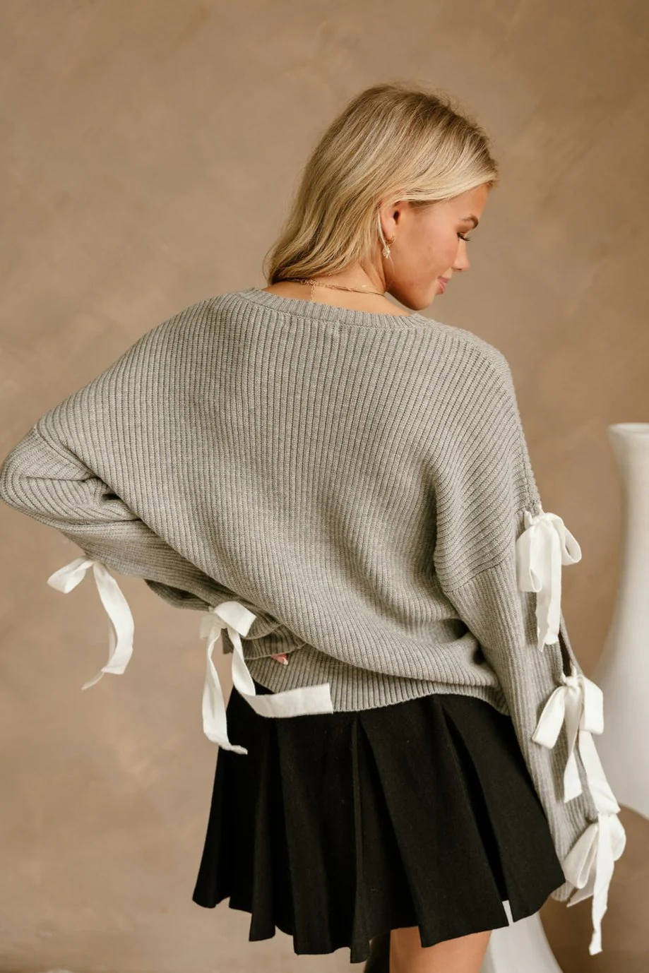 Vanessa Heather Grey & White Bows Sweater - Image 8
