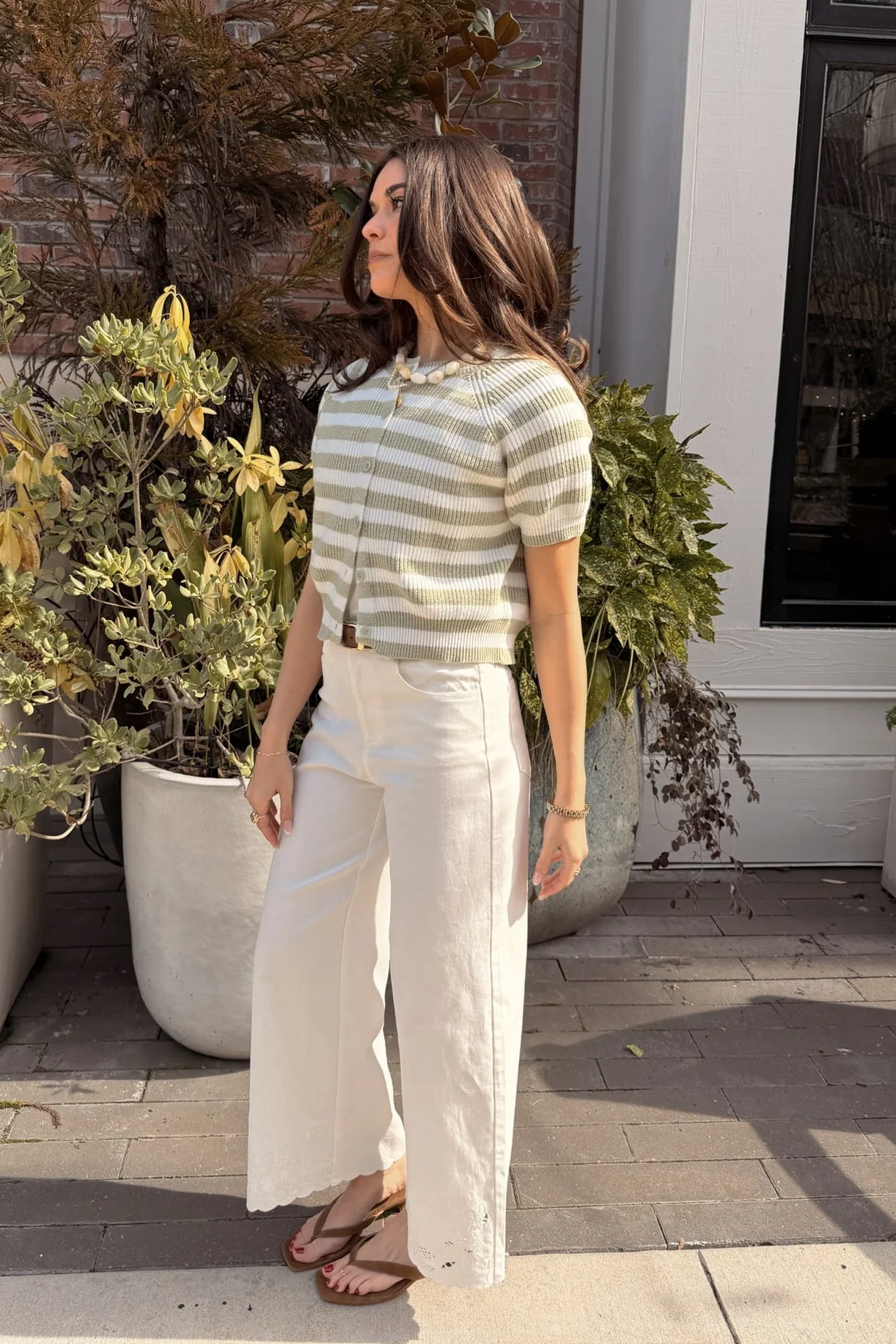 Imogene Sage & White Striped Cardigan - Image 5