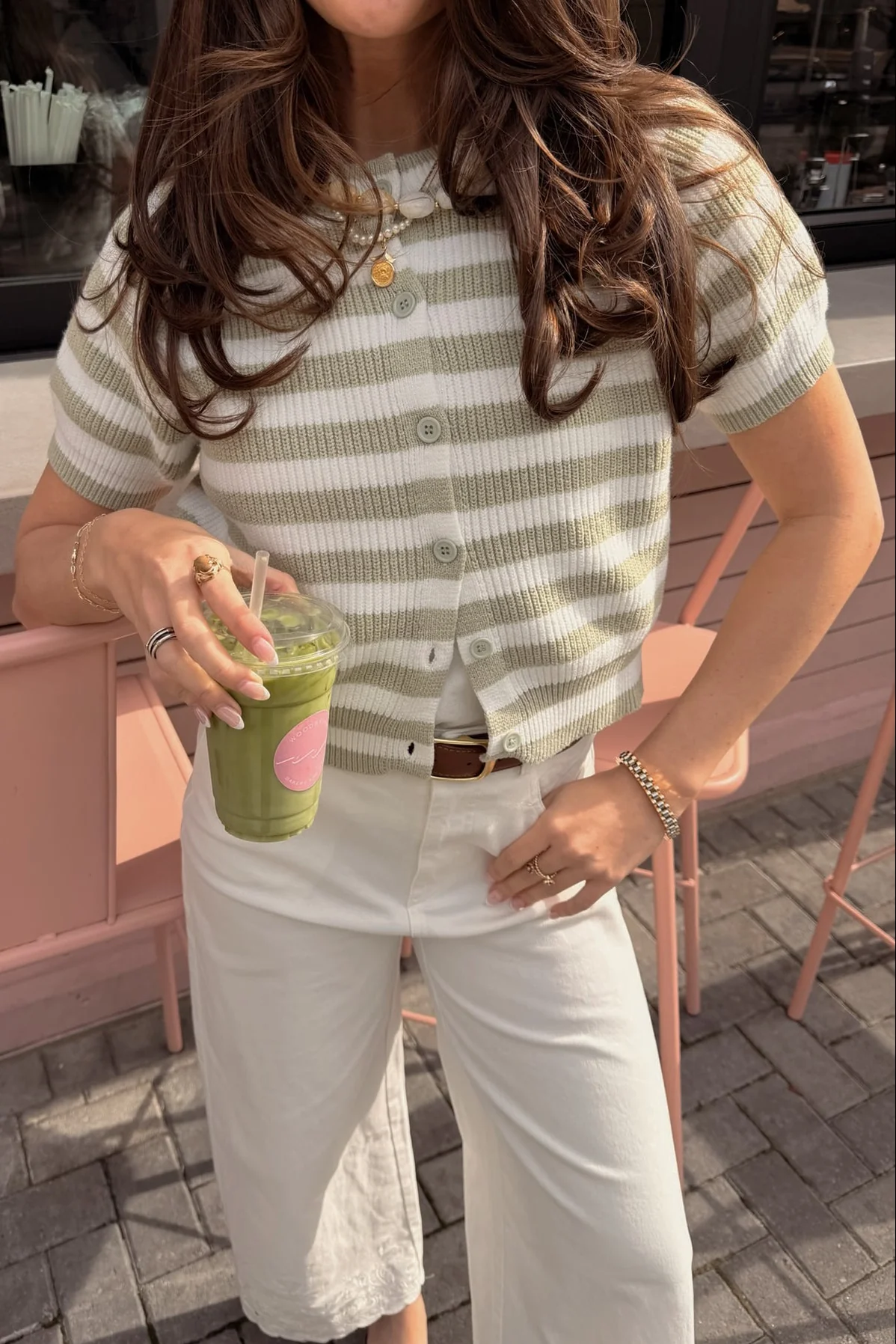 Imogene Sage & White Striped Cardigan - Image 6