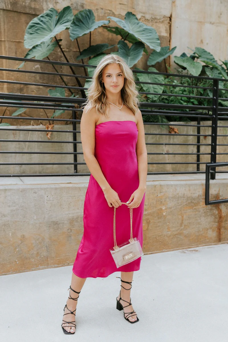 Fuchsia Strapless Midi Dress - Image 2
