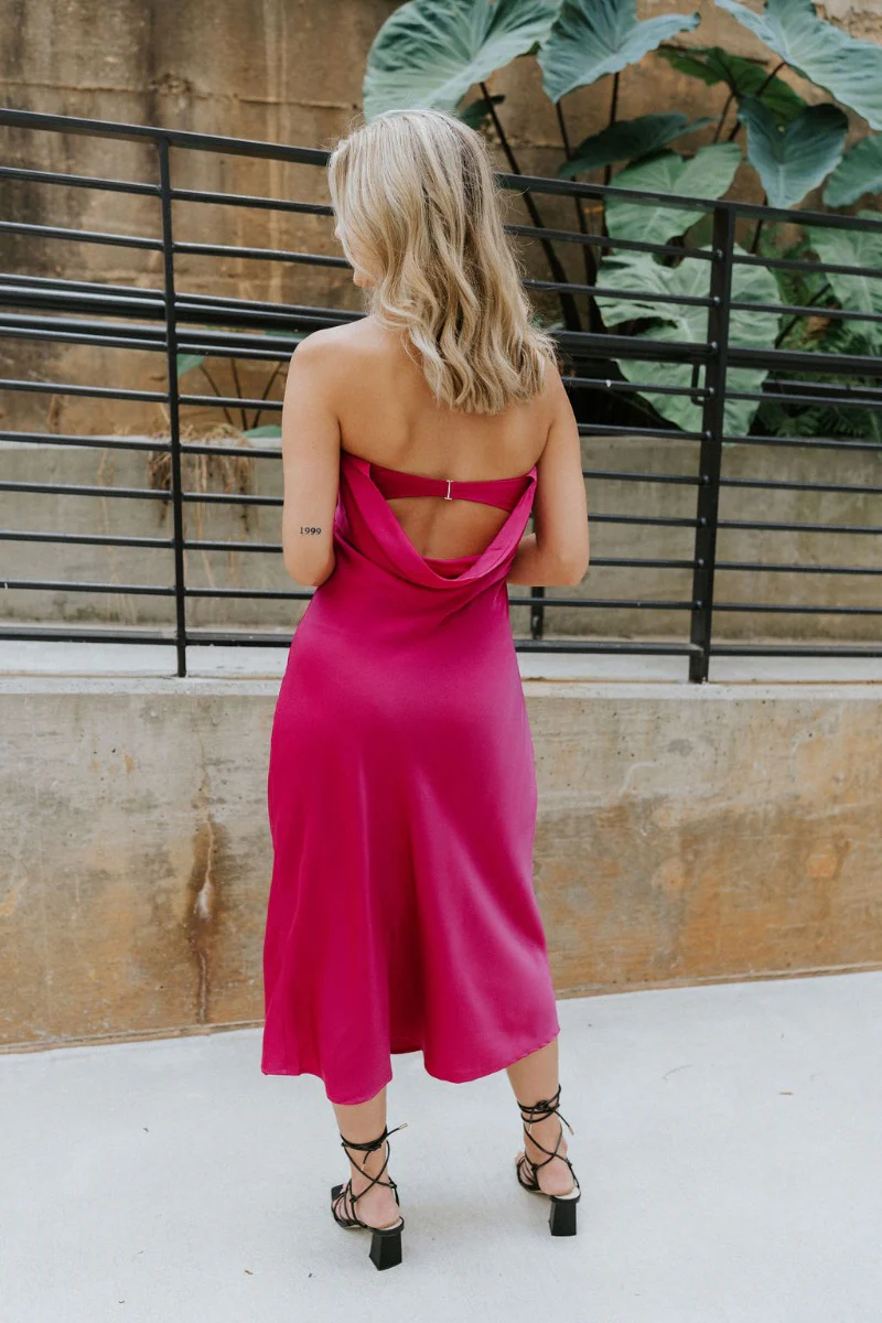 Fuchsia Strapless Midi Dress - Image 4