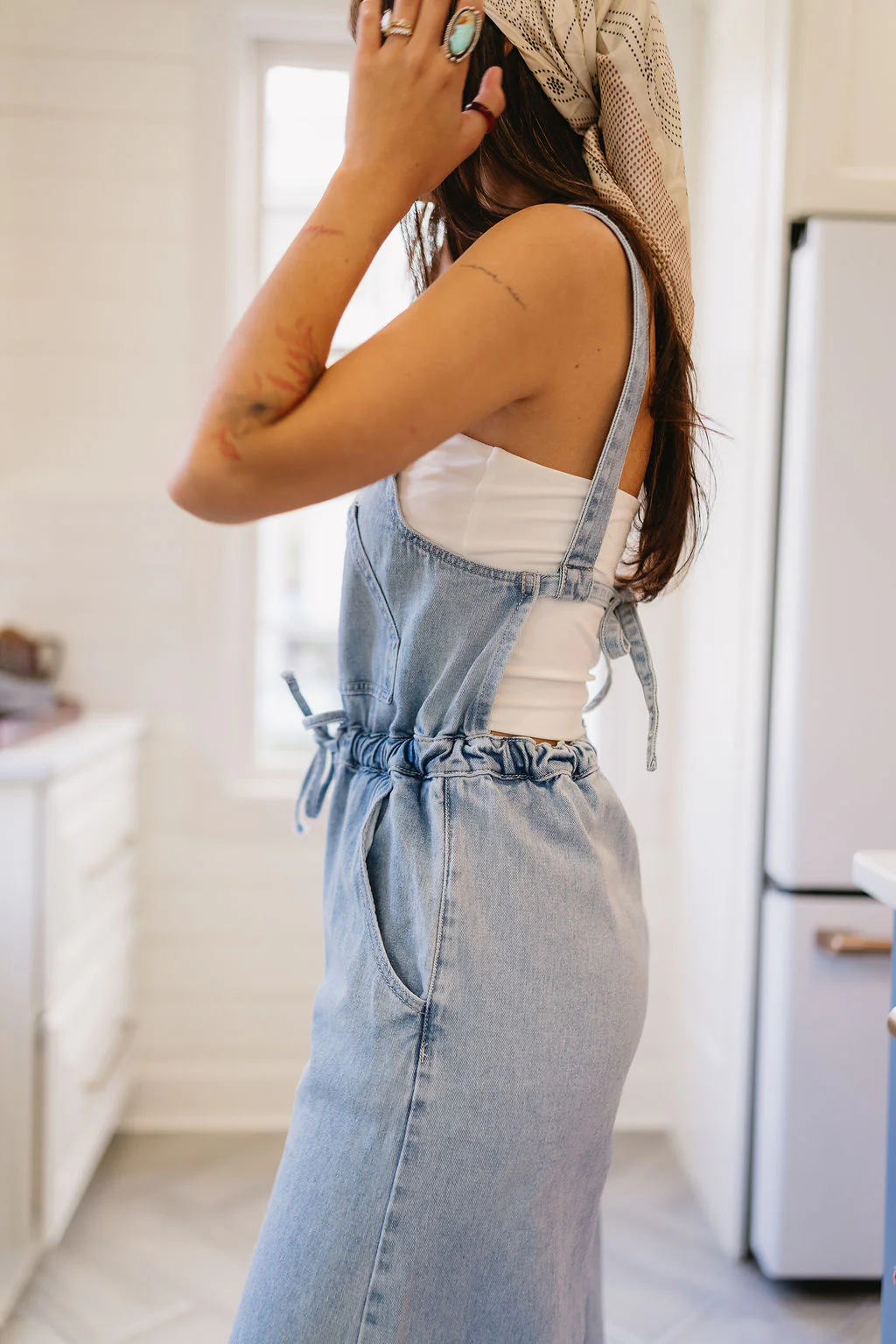 Indie Light Denim Wide Leg Overalls - Image 2