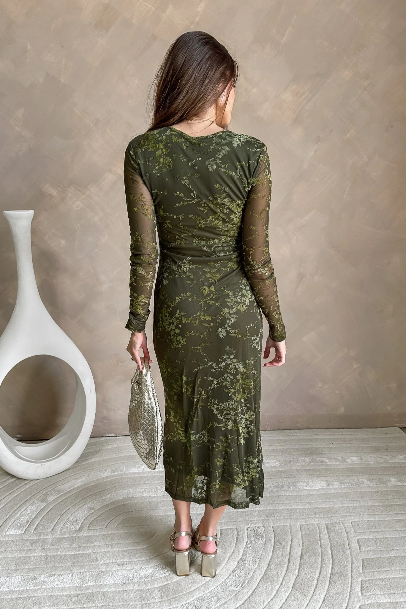 Emory Olive Velvet Floral Midi Dress - Image 4