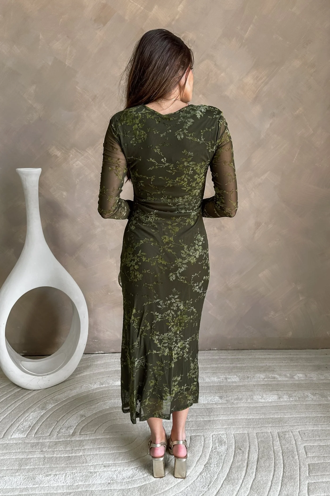 Emory Olive Velvet Floral Midi Dress - Image 7