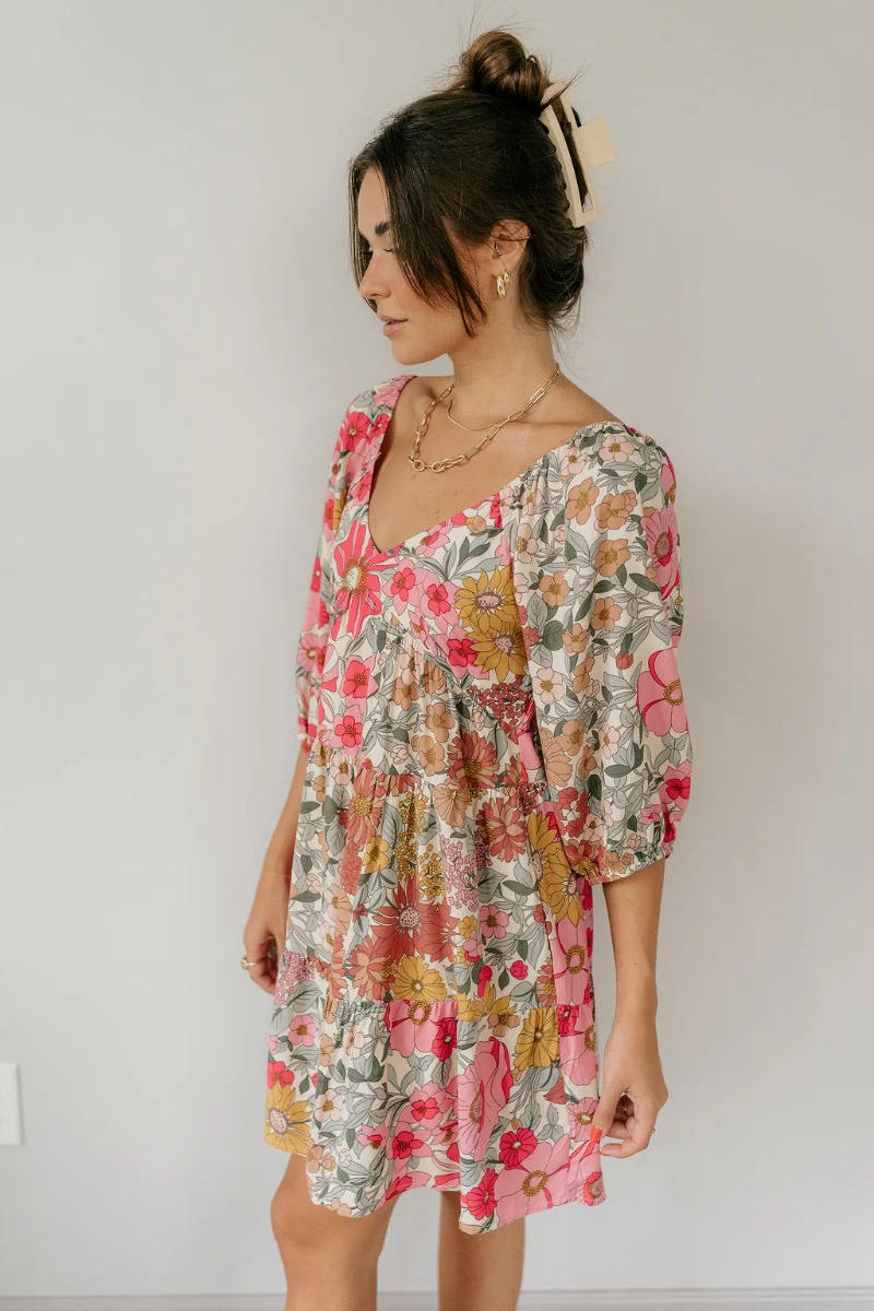 Iris Pink Multi Floral Mini Dress - Image 6