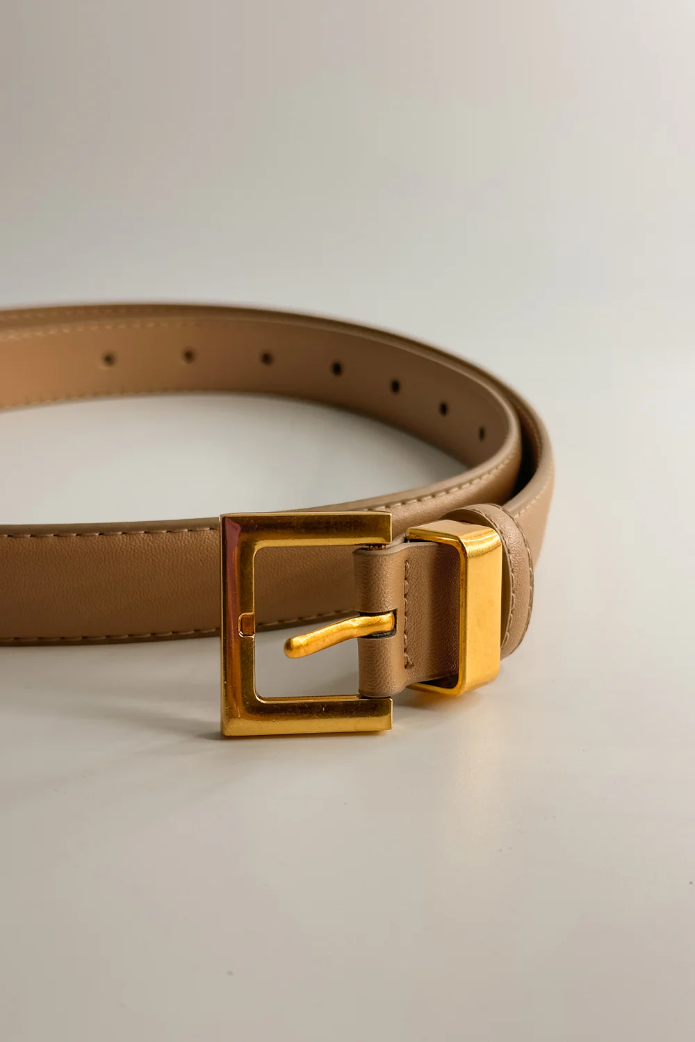 Iris Taupe Slim Square Buckle Belt - Image 2