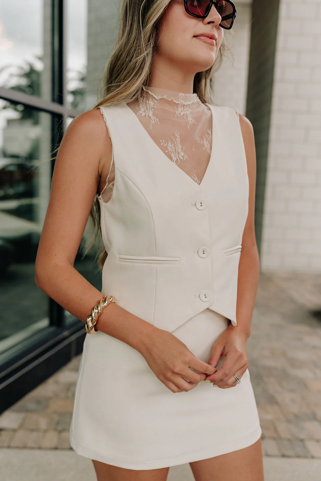 Isabella Cream Button-Up Vest - Image 2