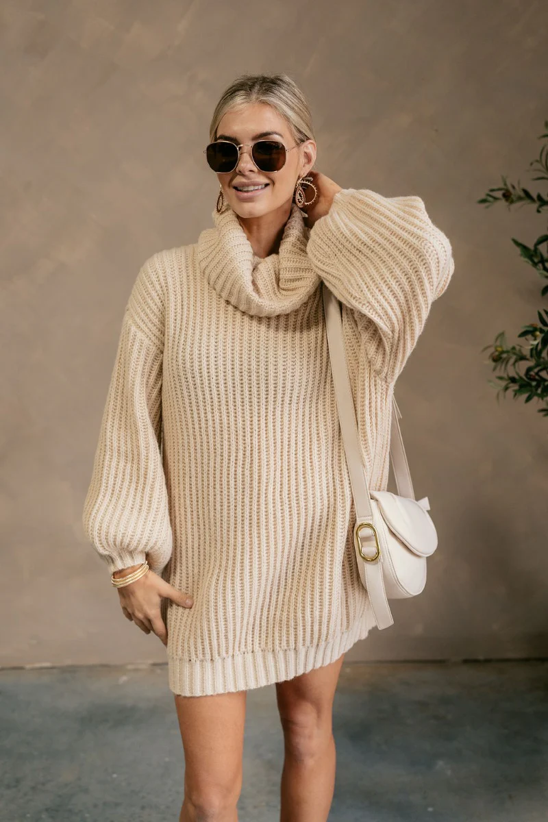 Isabella Cream Turtleneck Sweater Dress - Image 2