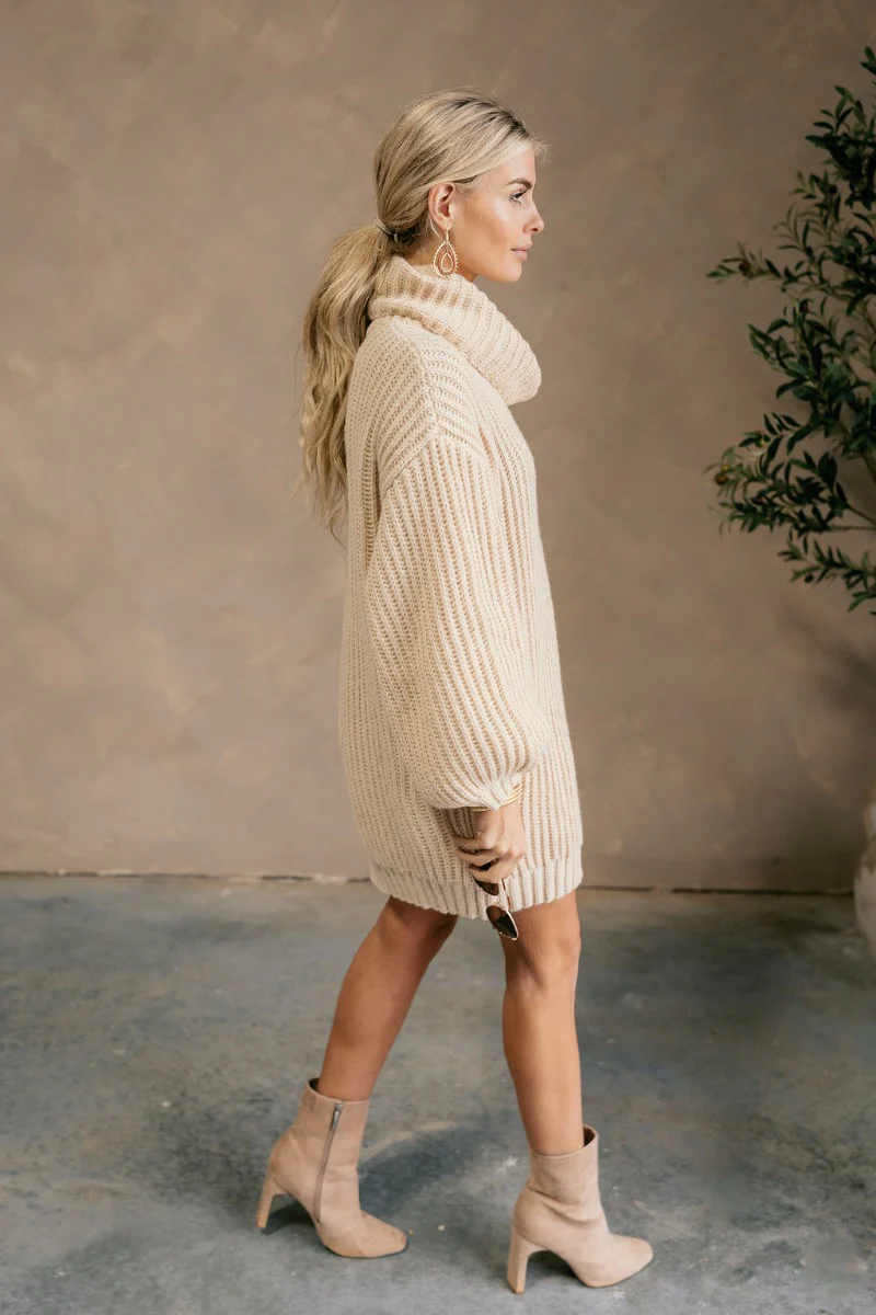 Isabella Cream Turtleneck Sweater Dress - Image 7
