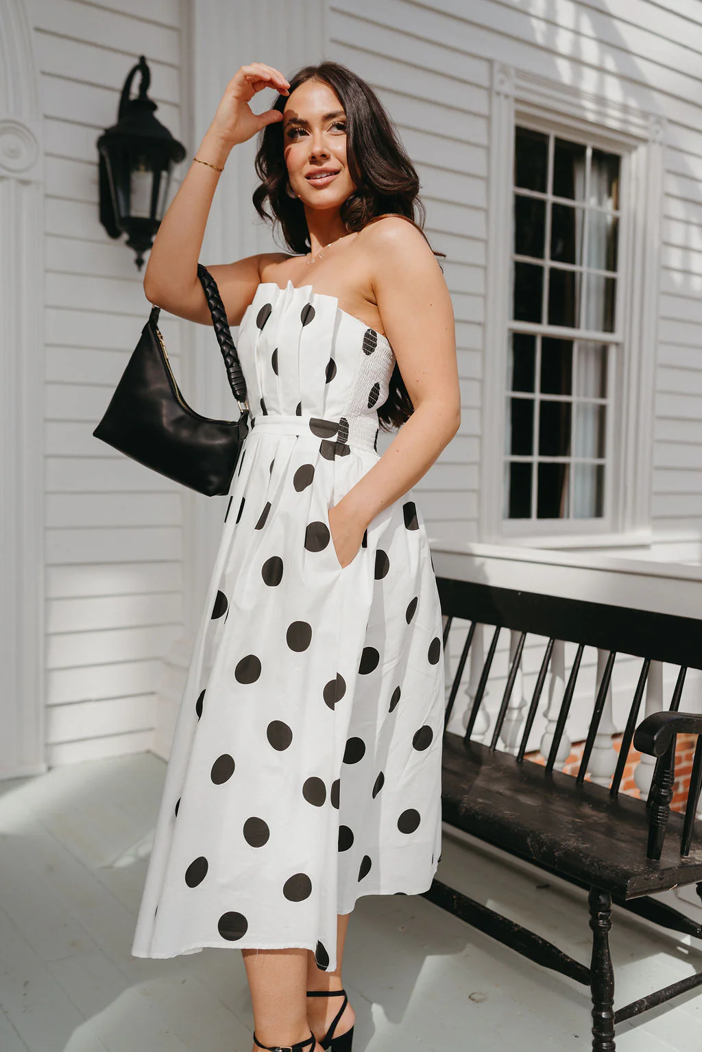 Isabella White & Black Polka Dot Midi Dress - Image 3