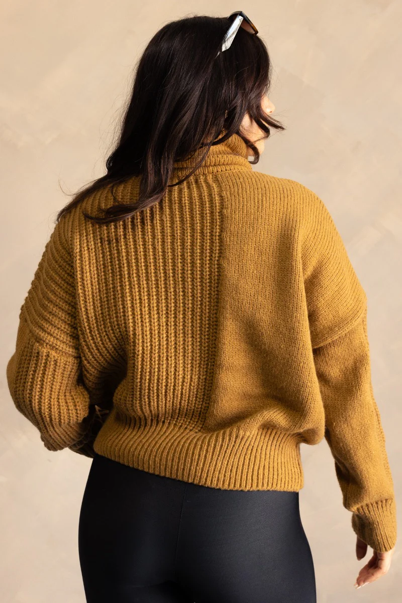Isla Camel Cable Knit Turtleneck Sweater - Image 6