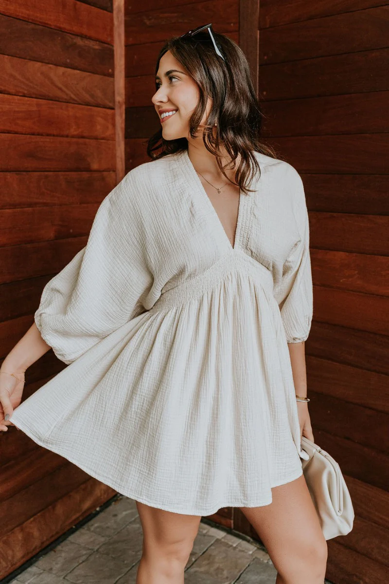 Isla Cream Gauze Mini Dress