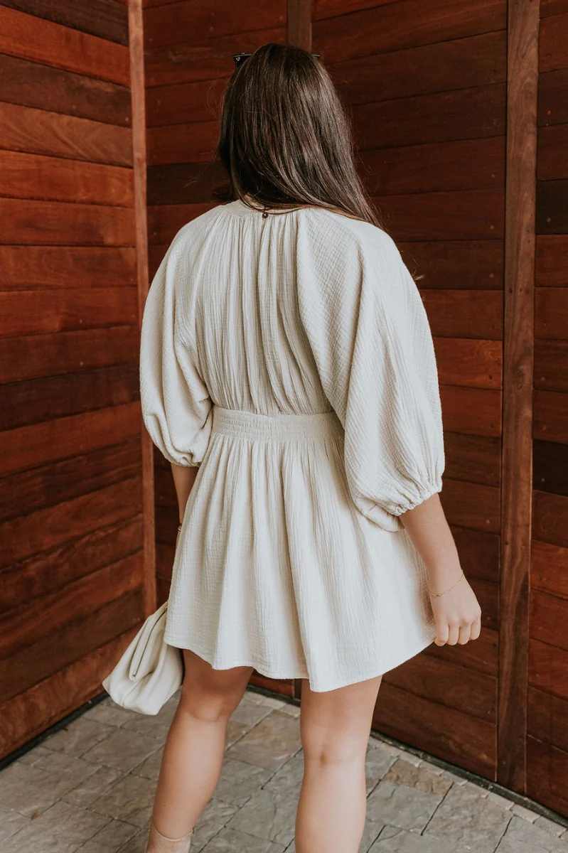 Isla Cream Gauze Mini Dress - Image 10