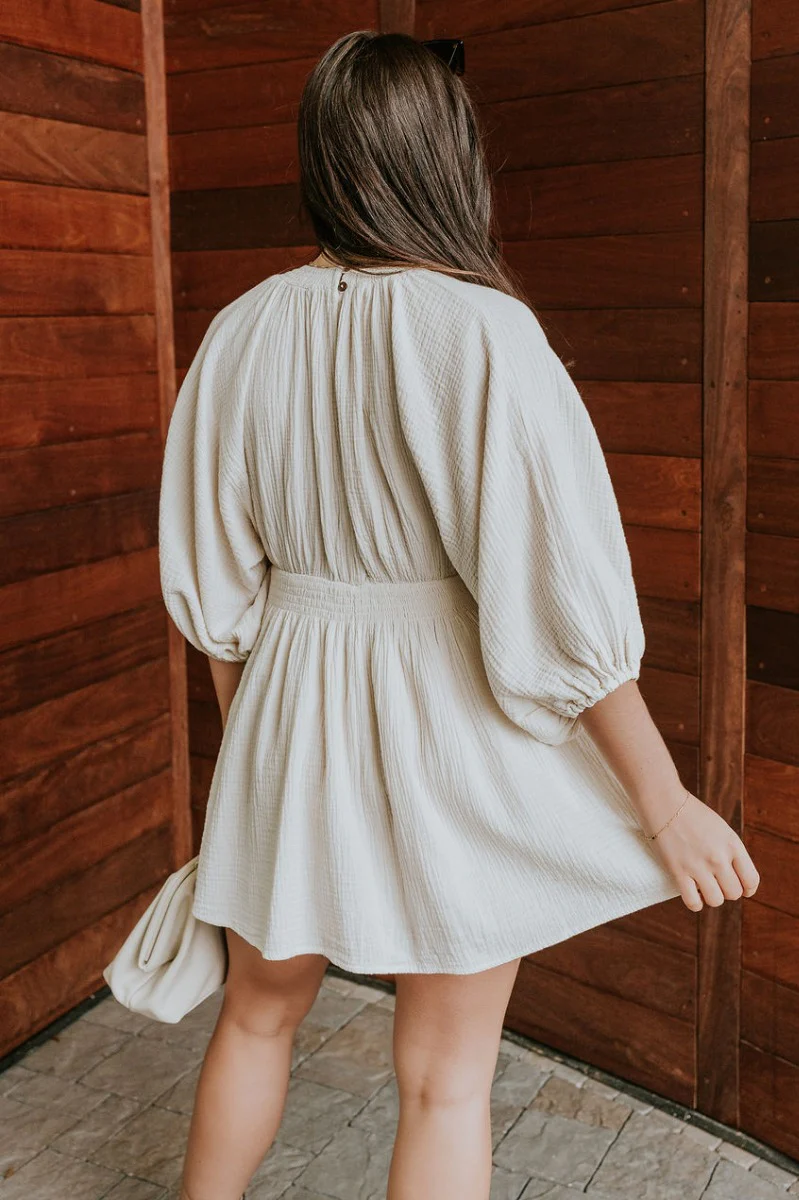 Isla Cream Gauze Mini Dress - Image 11
