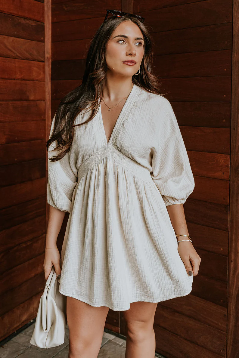 Isla Cream Gauze Mini Dress - Image 4