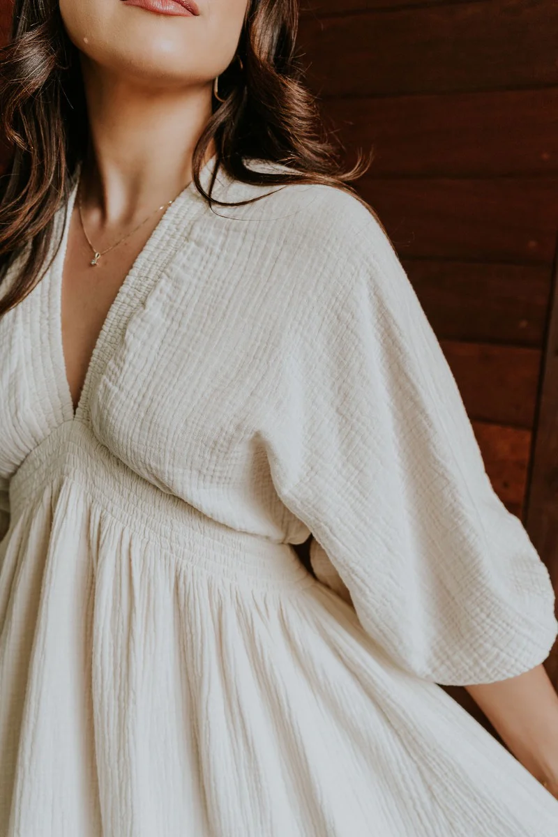 Isla Cream Gauze Mini Dress - Image 6