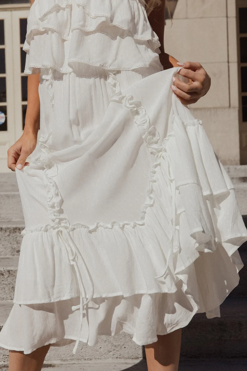 Isla Off White Ruffle Midi Skirt - Image 2