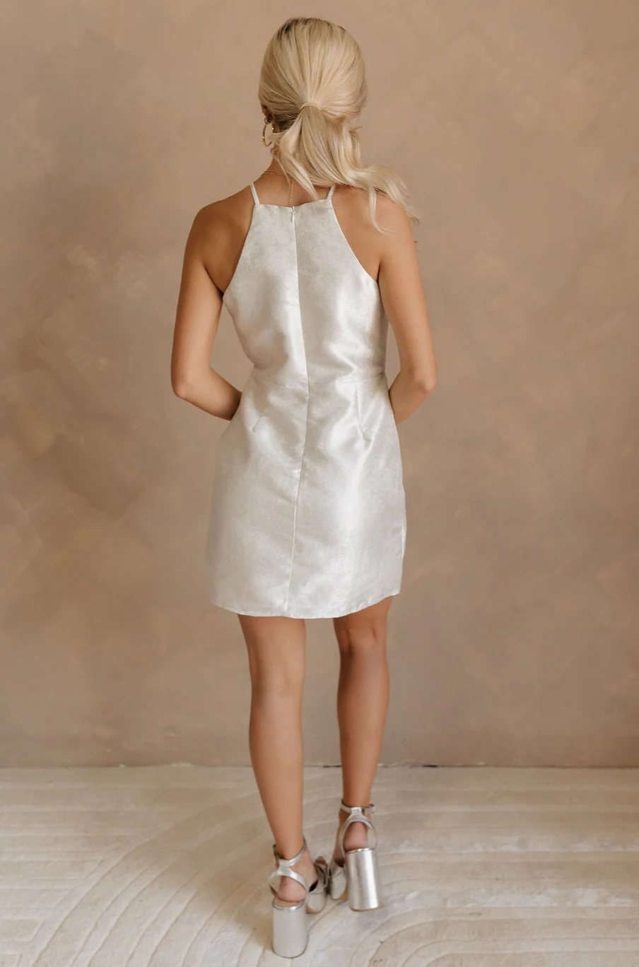 Isla White Silver Ruched Halter Neckline Mini Dress - Image 11