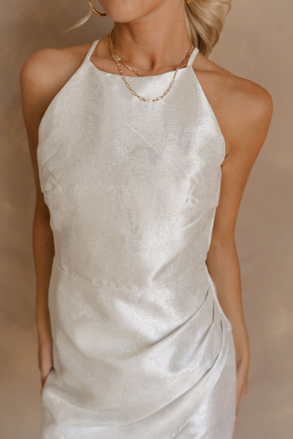 Isla White Silver Ruched Halter Neckline Mini Dress - Image 7