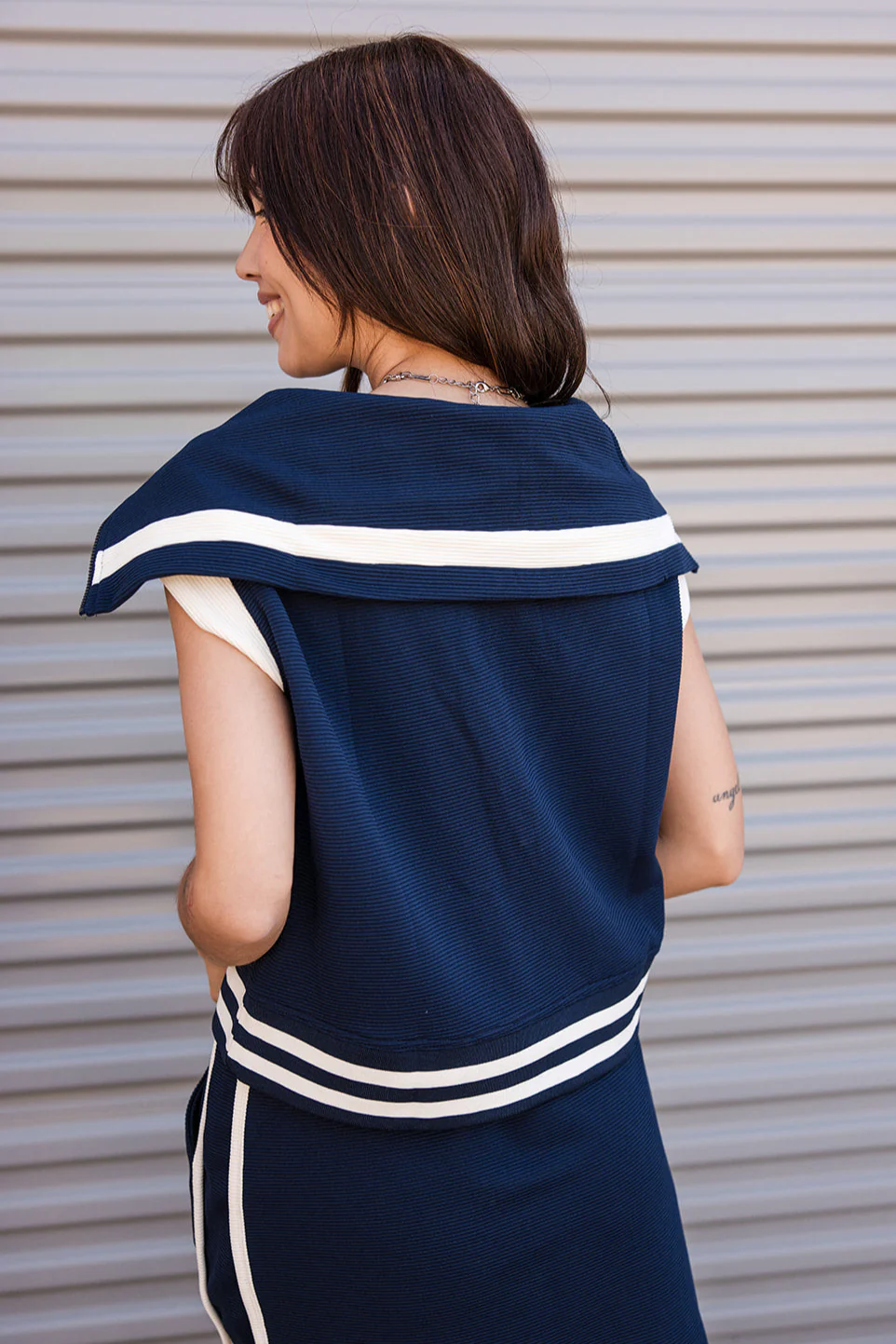 Izzy Navy & White Quarter-Zip Top - Image 6