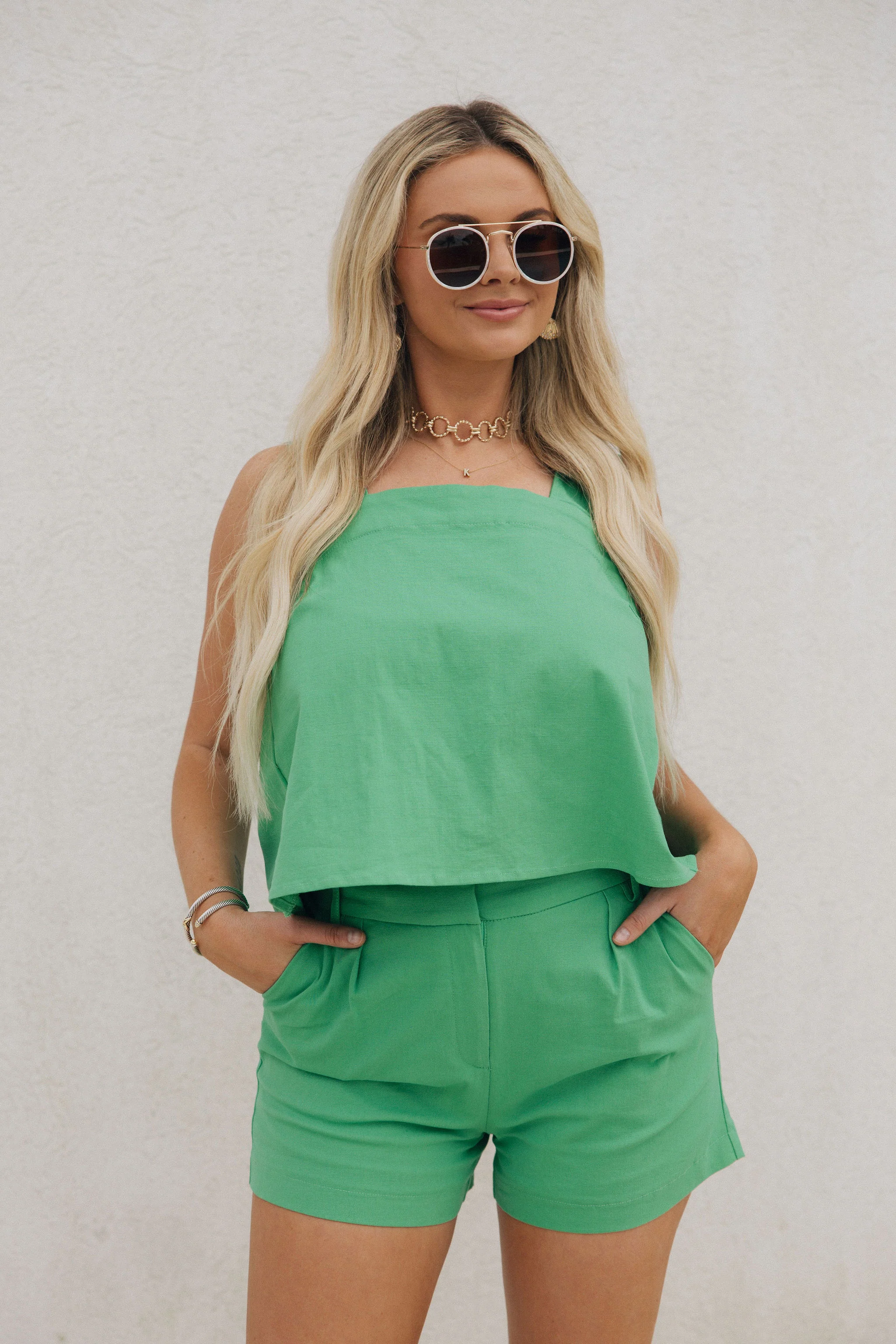 Jade Green Belt Loop Shorts - Image 3
