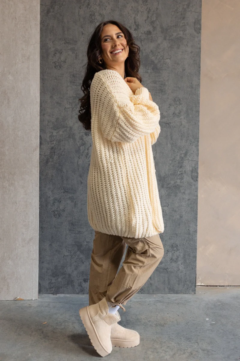 Jayla Cream Open Front Cardigan - Image 4