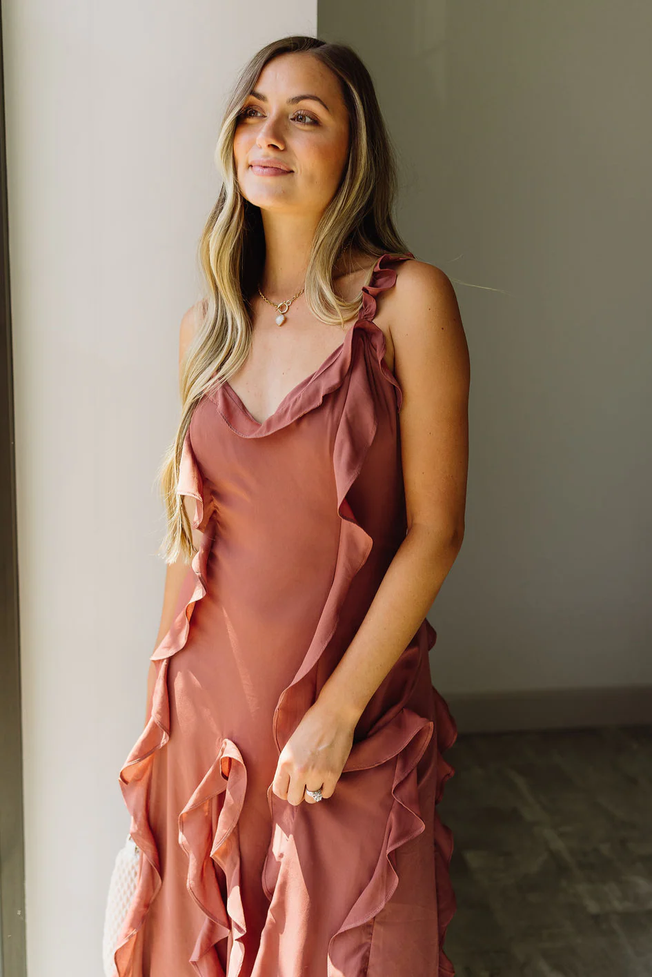 Carina Dark Mauve Ruffle Midi Dress - Image 3