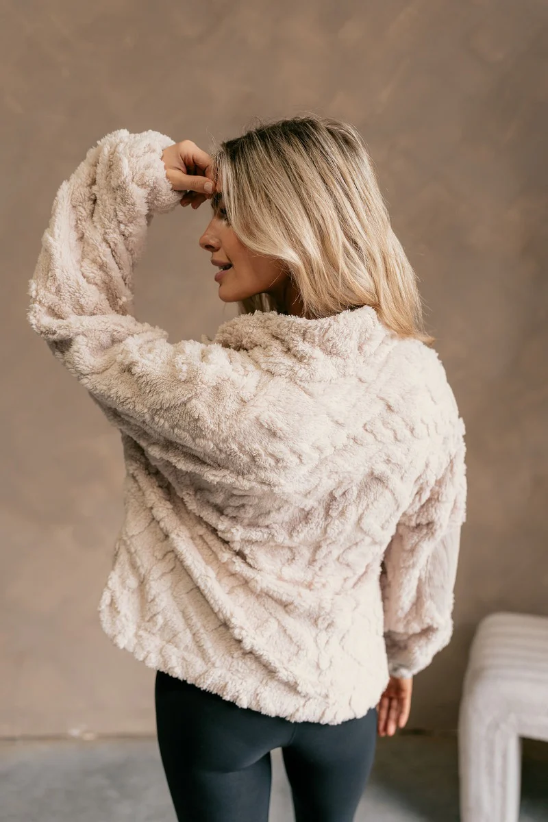 Jemma Beige Quarter-Zip Fleece Pullover - Image 7
