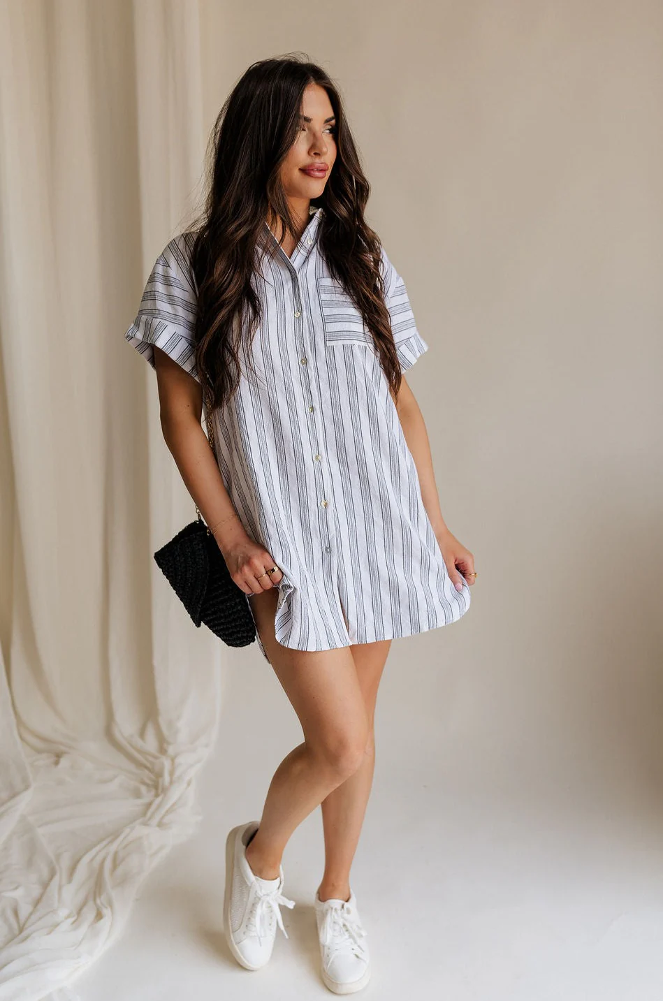 Jenna White & Black Striped Mini Dress