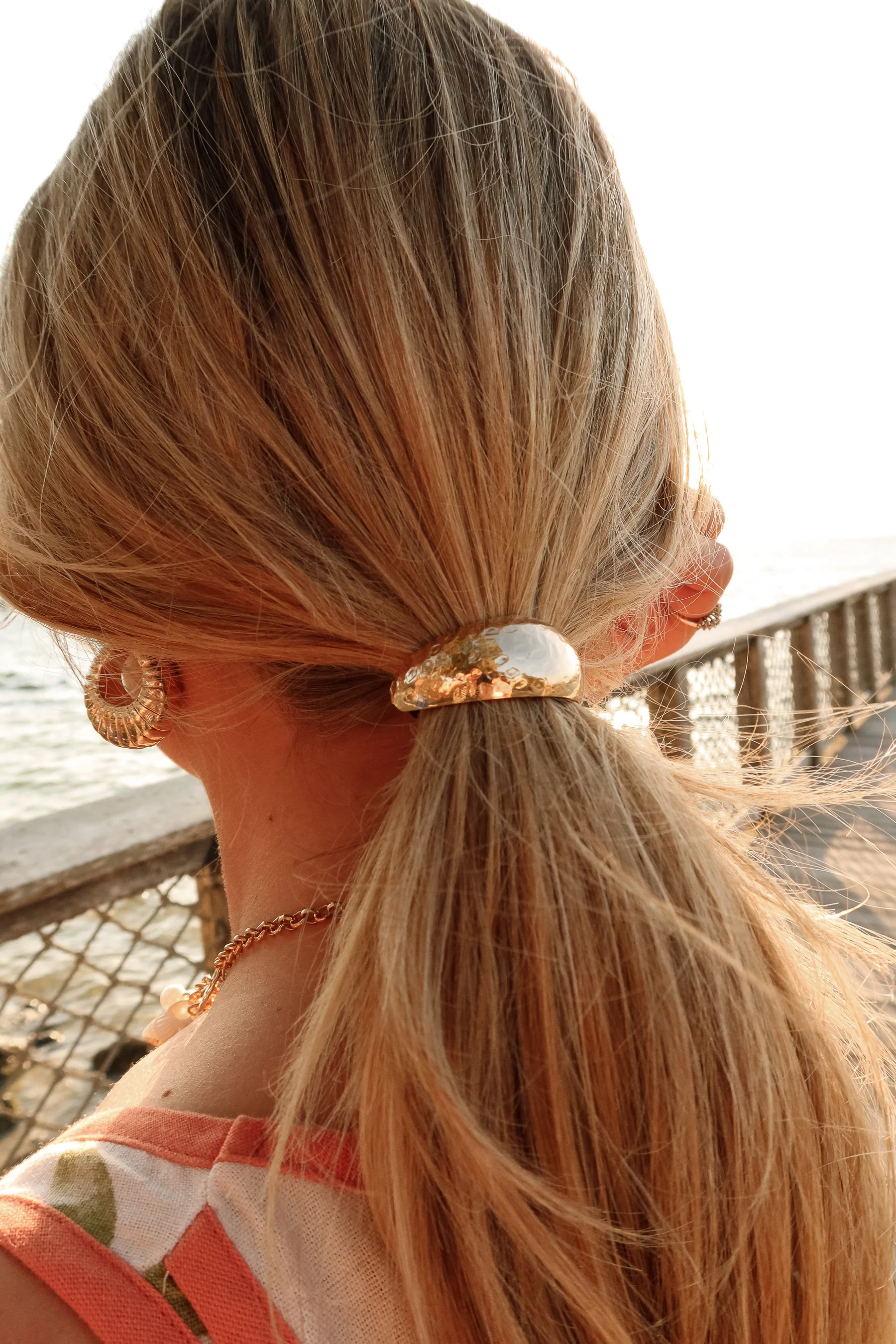 Jessa Gold Hammered Metal Cuff Hair Tie