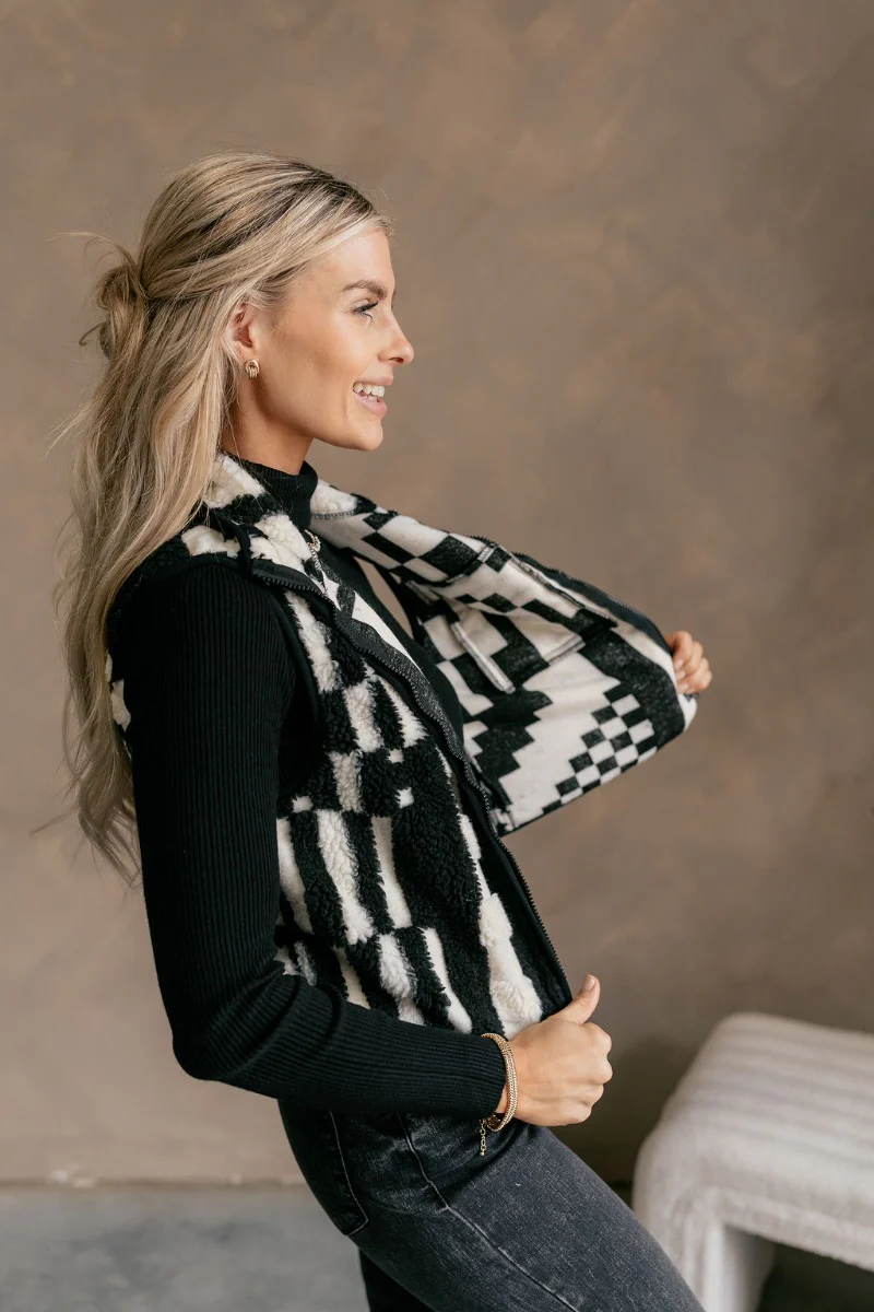 Jessica Black and White Checkered Vest - Image 3