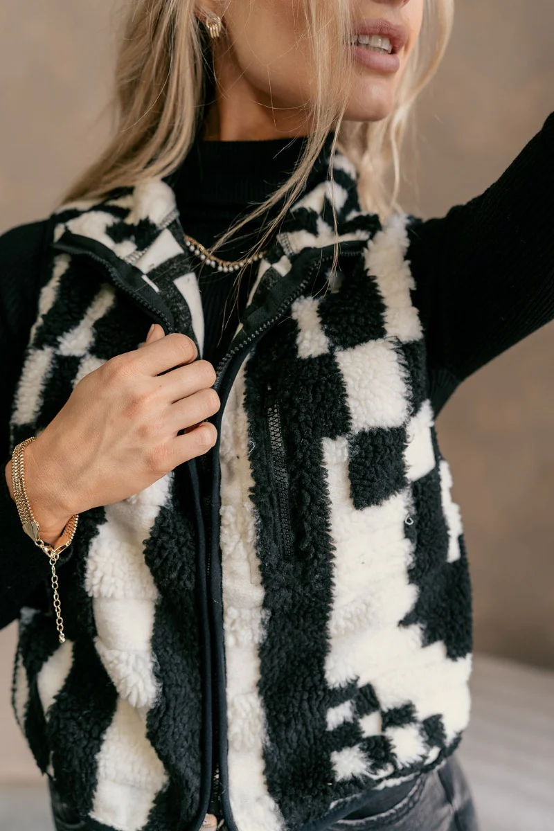 Jessica Black and White Checkered Vest - Image 4