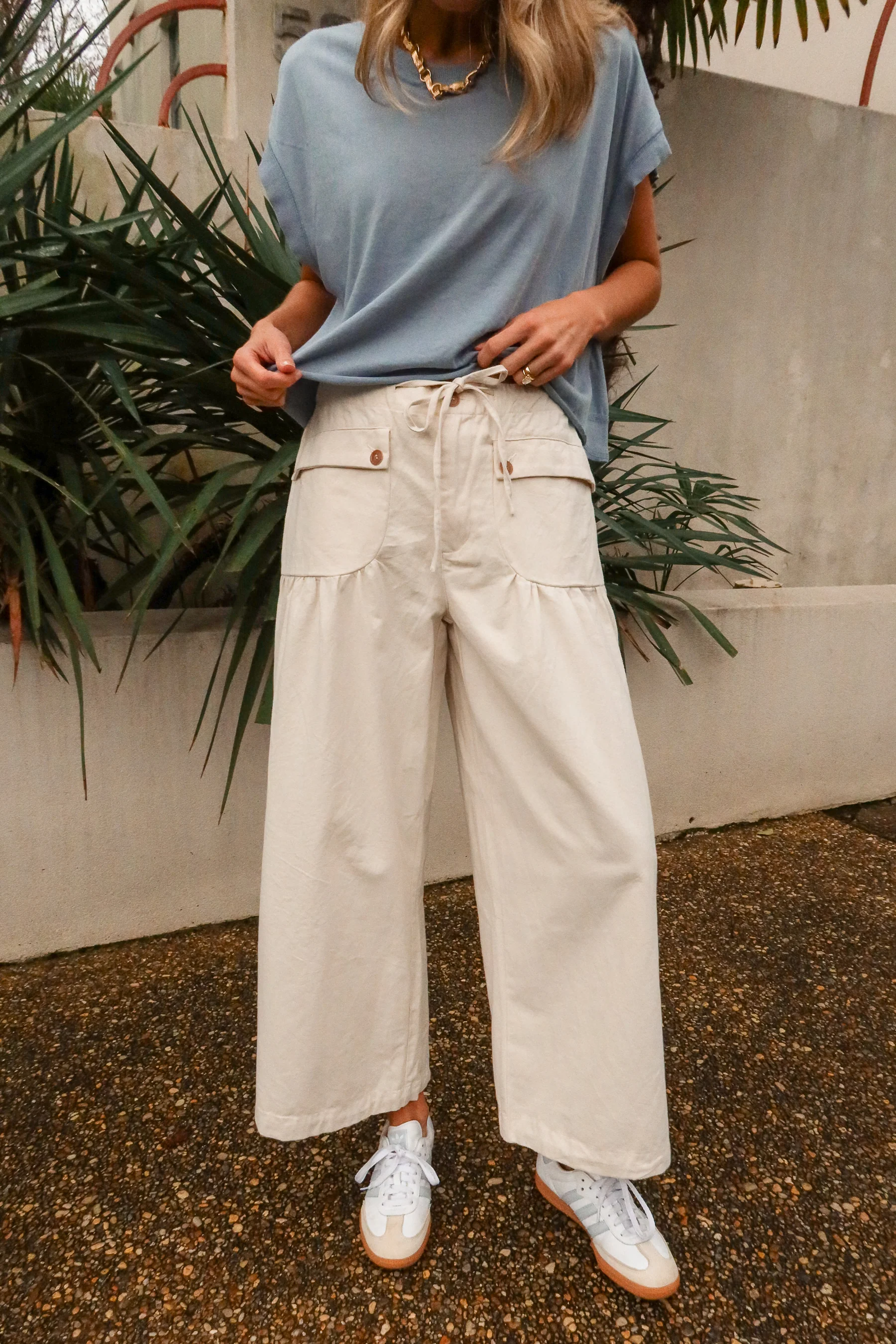 Jessie Ivory Wide Leg Drawstring Pants - Image 2